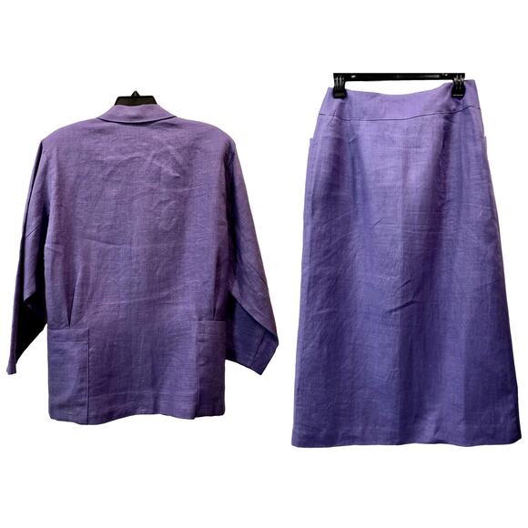 80s Purple Linen Skirt Suit | Neiman Marcus Oversized Blazer Tailored Skirt | S - Picture 5 of 14